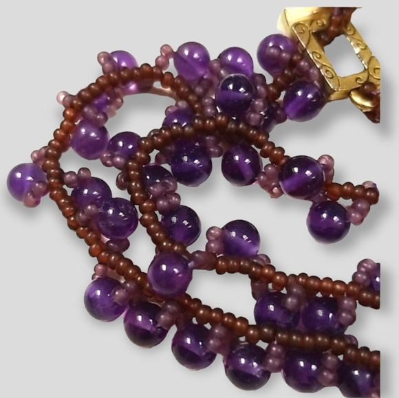 Vintage Hand Crafted Glass Bead Woven Choker Style Necklace - Picture 1 of 16